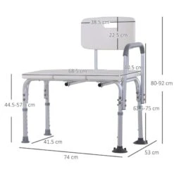 HOMCOM Height Adjustable Non Slip Bath Transfer Bench With Armrest & Backrest - White - 713-054 -Bliss Bath Shop h o 713 054 homcom bath transfer bench dimensions
