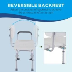 HOMCOM Height Adjustable Non Slip Bath Transfer Bench With Armrest & Backrest - White - 713-054 -Bliss Bath Shop h o 713 054 homcom bath transfer bench reversible