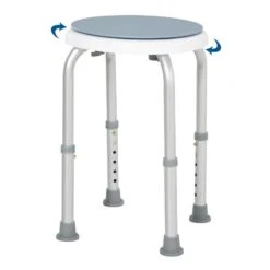 HOMCOM 360° Adjustable Height Aluminium Frame Swivel Bath Seat Shower Stool With Non-Slip Feet - Blue & White - 713-076