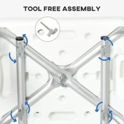 HOMCOM EVA Height Adjustable Padded Shower Chair With Back Arms & Suction Foot Pads - White & Blue - 713-116V00GY -Bliss Bath Shop h o 713 116v00gy homcom shower chair for elderly assembly