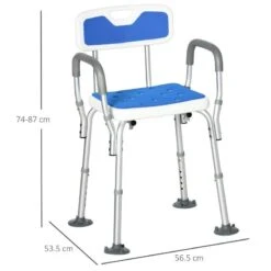 HOMCOM EVA Height Adjustable Padded Shower Chair With Back Arms & Suction Foot Pads - White & Blue - 713-116V00GY -Bliss Bath Shop h o 713 116v00gy homcom shower chair for elderly dimensions