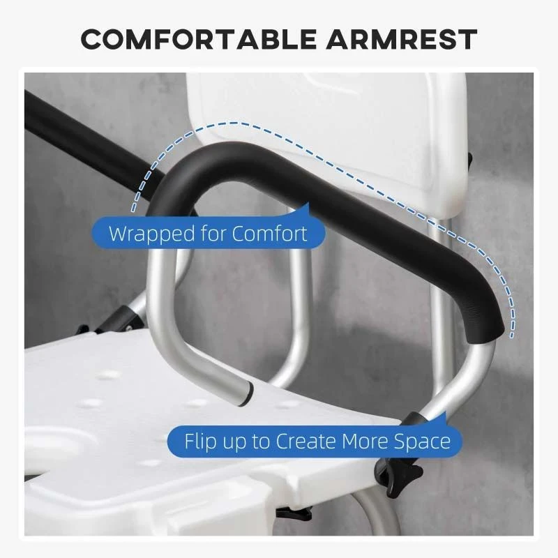 HOMCOM Height Adjustable Shower Chair For Elderly With Back Flipped Arms & Suction Foot Pads - White - 713-117V00WT 5 HOMCOM Height Adjustable Shower Chair For Elderly With Back Flipped Arms & Suction Foot Pads - White - 713-117V00WT - Image 3