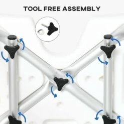 HOMCOM Height Adjustable Shower Chair For Elderly With Back Flipped Arms & Suction Foot Pads - White - 713-117V00WT 11 HOMCOM Height Adjustable Shower Chair For Elderly With Back Flipped Arms & Suction Foot Pads - White - 713-117V00WT -Bliss Bath Shop h o 713 117v00wt homcom adjustable shower chair assembly