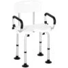 HOMCOM Height Adjustable Shower Chair For Elderly With Back Flipped Arms & Suction Foot Pads - White - 713-117V00WT