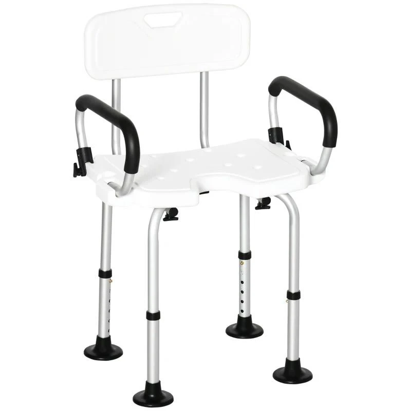 HOMCOM Height Adjustable Shower Chair For Elderly With Back Flipped Arms & Suction Foot Pads - White - 713-117V00WT 3 HOMCOM Height Adjustable Shower Chair For Elderly With Back Flipped Arms & Suction Foot Pads - White - 713-117V00WT