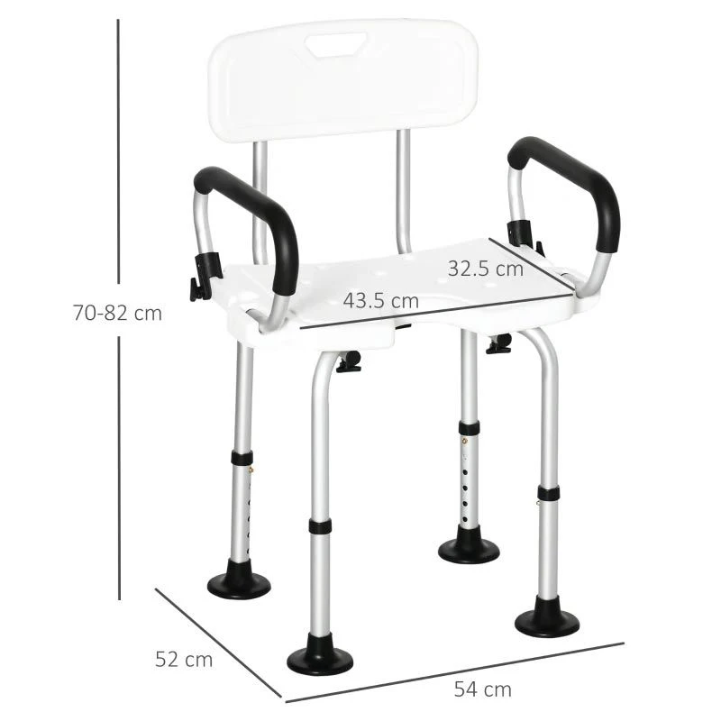 HOMCOM Height Adjustable Shower Chair For Elderly With Back Flipped Arms & Suction Foot Pads - White - 713-117V00WT 7 HOMCOM Height Adjustable Shower Chair For Elderly With Back Flipped Arms & Suction Foot Pads - White - 713-117V00WT - Image 5