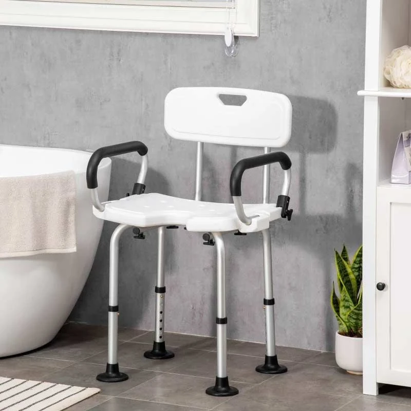 HOMCOM Height Adjustable Shower Chair For Elderly With Back Flipped Arms & Suction Foot Pads - White - 713-117V00WT 4 HOMCOM Height Adjustable Shower Chair For Elderly With Back Flipped Arms & Suction Foot Pads - White - 713-117V00WT - Image 2
