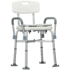 HOMCOM Height Adjustable Shower Chair For Elderly With Backs Arms & Padded Cushion - White - 713-144V00GY
