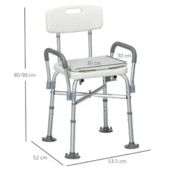 HOMCOM Height Adjustable Shower Chair For Elderly With Backs Arms & Padded Cushion - White - 713-144V00GY -Bliss Bath Shop h o 713 144v00gy homcom adjustable shower chair dimensions