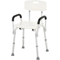 HOMCOM Bath Shower Chair With Adjustable Back And Armrest For Mobility - White - 72-0007