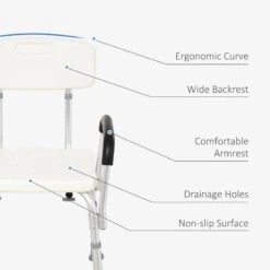 HOMCOM Bath Shower Chair With Adjustable Back And Armrest For Mobility - White - 72-0007 -Bliss Bath Shop h o 72 0007 homcom bath shower chair for elderly features
