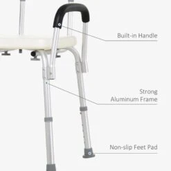 HOMCOM Bath Shower Chair With Adjustable Back And Armrest For Mobility - White - 72-0007 -Bliss Bath Shop h o 72 0007 homcom bath shower chair for elderly features2