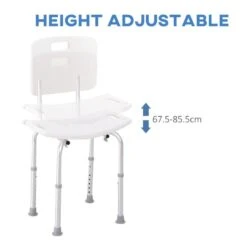 HOMCOM Adjustable Bath Shower Chair For Elderly With Drainage Holes & Suction Pads - Cream White - 72-0008 -Bliss Bath Shop h o 72 0008 homcom bath shower chair for elderly adjustable