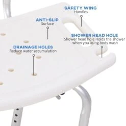 HOMCOM Adjustable Bath Shower Chair For Elderly With Drainage Holes & Suction Pads - Cream White - 72-0008 -Bliss Bath Shop h o 72 0008 homcom bath shower chair for elderly features