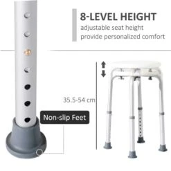 HOMCOM Adjustable Non-Slip Shower And Bath Stool For Elderly - Cream White - 72-0011 -Bliss Bath Shop h o 72 0011 homcom adjustable non slip bath seat adjustable