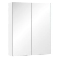 HOMCOM Wall Mounted Adjustable Bathroom Mirror Storage Cabinet With Double Door 60 X 15 X 75cm - White - 811-032
