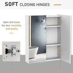 HOMCOM Wall Mounted Adjustable Bathroom Mirror Storage Cabinet With Double Door 60 X 15 X 75cm - White - 811-032 -Bliss Bath Shop h o 811 032 homcom bathroom mirror cabinet soft close