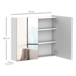 HOMCOM Wall Mounted Adjustable Bathroom Mirror Storage Cabinet With Double Door 60 X 70 X 15cm - White - 811-032V01 -Bliss Bath Shop h o 811 032v01 homcom bathroom mirror cabinet dimensions