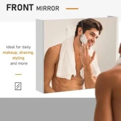 HOMCOM Wall Mounted Adjustable Bathroom Mirror Storage Cabinet With Double Door 60 X 70 X 15cm - White - 811-032V01 -Bliss Bath Shop h o 811 032v01 homcom bathroom mirror cabinet mirror