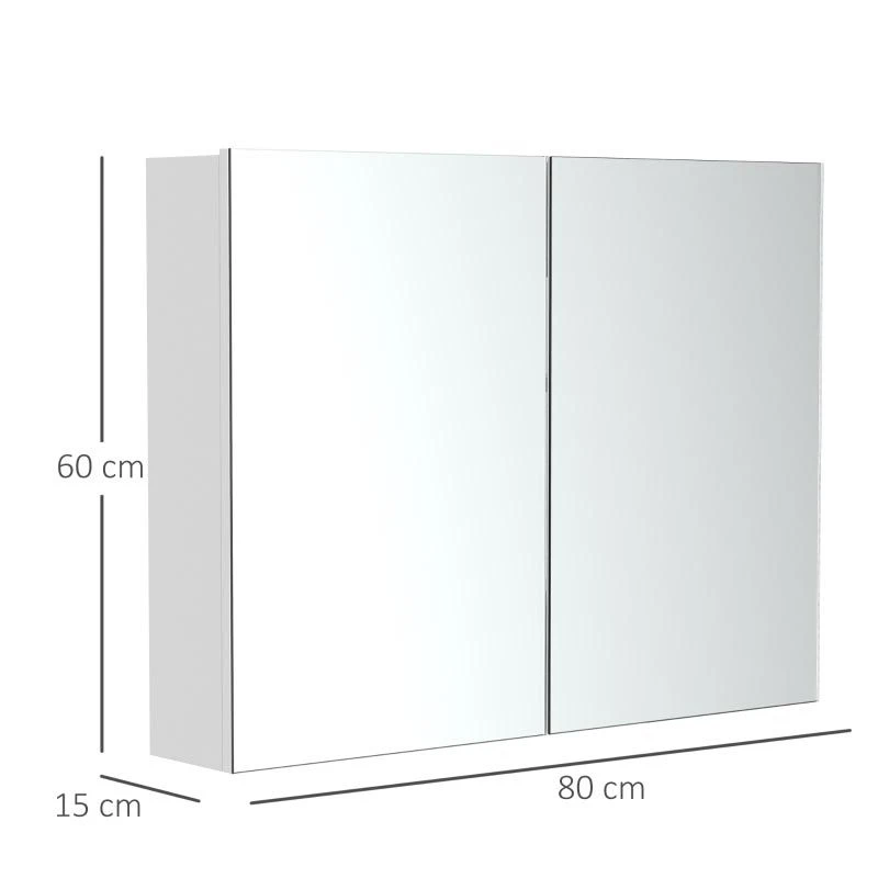 HOMCOM Wall Mounted Double Door Waterproof Glass Mirror Cabinet 80W X 60D X 15H Cm - White - 834-044 4 HOMCOM Wall Mounted Double Door Waterproof Glass Mirror Cabinet 80W X 60D X 15H Cm - White - 834-044 - Image 2