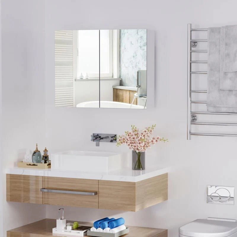 HOMCOM Wall Mounted Double Door Waterproof Glass Mirror Cabinet 80W X 60D X 15H Cm - White - 834-044 5 HOMCOM Wall Mounted Double Door Waterproof Glass Mirror Cabinet 80W X 60D X 15H Cm - White - 834-044 - Image 3