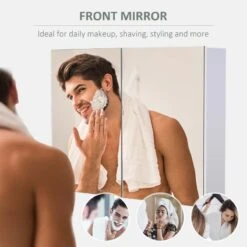 HOMCOM Wall Mounted Double Door Waterproof Glass Mirror Cabinet 80W X 60D X 15H Cm - White - 834-044 11 HOMCOM Wall Mounted Double Door Waterproof Glass Mirror Cabinet 80W X 60D X 15H Cm - White - 834-044 -Bliss Bath Shop h o 834 044 homcom glass mirror storage cabinet mirror