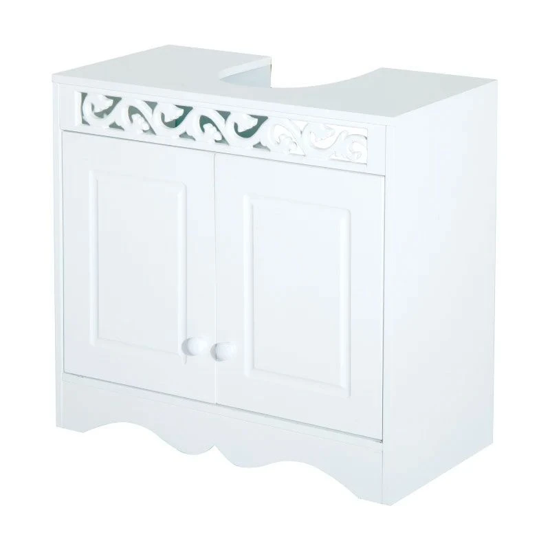 HOMCOM Bathroom Under Sink Wooden Storage Cabinet Vanity Unit With 2 Doors - White - 834-116 3 HOMCOM Bathroom Under Sink Wooden Storage Cabinet Vanity Unit With 2 Doors - White - 834-116