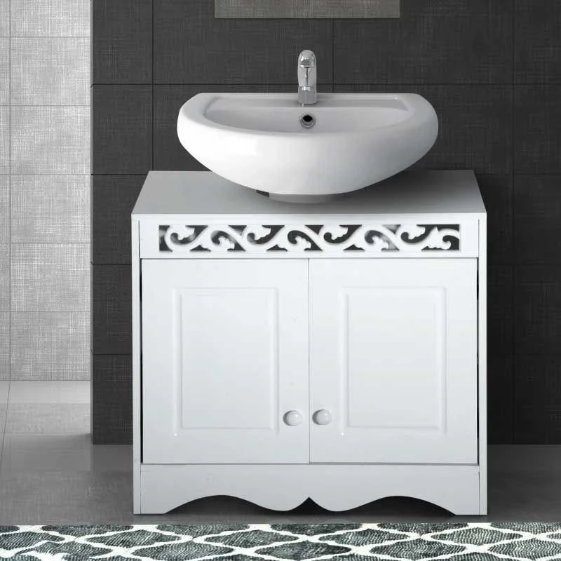 HOMCOM Bathroom Under Sink Wooden Storage Cabinet Vanity Unit With 2 Doors - White - 834-116 4 HOMCOM Bathroom Under Sink Wooden Storage Cabinet Vanity Unit With 2 Doors - White - 834-116 - Image 2