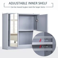 HOMCOM Wall Mounted Bathroom Mirror Cabinet Storage Shelf With Double Door 48 X 14.5 X 45cm - Grey - 834-172 11 HOMCOM Wall Mounted Bathroom Mirror Cabinet Storage Shelf With Double Door 48 X 14.5 X 45cm - Grey - 834-172 -Bliss Bath Shop h o 834 172 homcom bathroom mirror cabinet adjustable