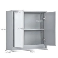 HOMCOM Wall Mounted Bathroom Mirror Cabinet Storage Shelf With Double Door 48 X 14.5 X 45cm - Grey - 834-172 10 HOMCOM Wall Mounted Bathroom Mirror Cabinet Storage Shelf With Double Door 48 X 14.5 X 45cm - Grey - 834-172 -Bliss Bath Shop h o 834 172 homcom bathroom mirror cabinet dimensions
