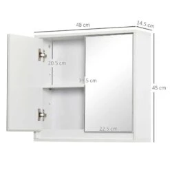 HOMCOM Wall Mounted Bathroom Mirror Cabinet Storage Shelf With Double Door 48 X 14.5 X 45cm - White - 834-172WT -Bliss Bath Shop h o 834 172wt homcom bathroom mirror cabinet dimensions
