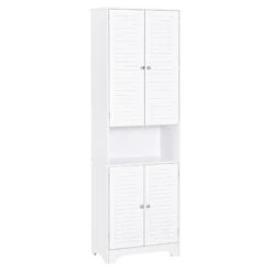 HOMCOM Tall Freestanding Bathroom Cabinet With Retro Shutters & 3 Compartments - White - 834-202