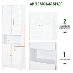 HOMCOM Tall Freestanding Bathroom Cabinet With Retro Shutters & 3 Compartments - White - 834-202 -Bliss Bath Shop h o 834 202 homcom bathroom storage cabinet storage