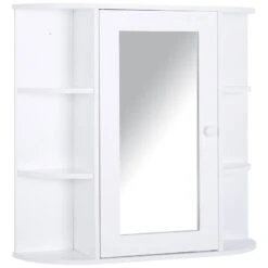 HOMCOM Wall Mounted 2-tier Bathroom Cabinet With Mirror & Single Door - White - 834-203