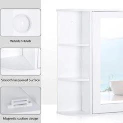 HOMCOM Wall Mounted 2-tier Bathroom Cabinet With Mirror & Single Door - White - 834-203 -Bliss Bath Shop h o 834 203 homcom bathroom cabinet with mirror features