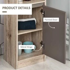 HOMCOM Freestanding Anti-Tipping Bathroom Storage Cabinet With 2 Cupboards 30L X 24W X 170H Cm - Grey & Brown - 834-240 -Bliss Bath Shop h o 834 240 homcom bathroom storage cabinet details