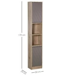 HOMCOM Freestanding Anti-Tipping Bathroom Storage Cabinet With 2 Cupboards 30L X 24W X 170H Cm - Grey & Brown - 834-240 -Bliss Bath Shop h o 834 240 homcom bathroom storage cabinet dimensions