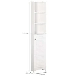 HOMCOM Freestanding Tallboy Bathroom Storage Cabinet With 6 Shelves 165H X 34W X 20D Cm - White - 834-242 -Bliss Bath Shop h o 834 242 homcom bathroom storage cabinet dimensions