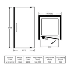 Merlyn 10 Series Pivot Shower Door 1000mm - M101231C -Bliss Bath Shop m e merlyn 10 m101231c dimensions