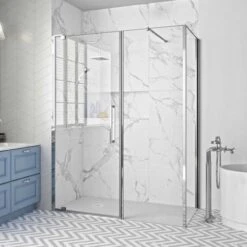 Merlyn 10 Series Pivot Shower Door & Inline Panel With Tray 1700mm - MS101281C -Bliss Bath Shop m e merlyn 10 pivot shower door inline panel 2 3