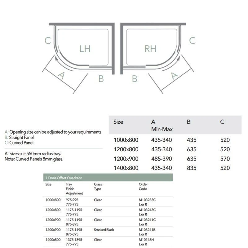 Merlyn 10 Series 1 Door Offset Quadrant Shower Enclosure Right Hand 1200 X 800mm - M103243CR 8 Merlyn 10 Series 1 Door Offset Quadrant Shower Enclosure Right Hand 1200 X 800mm - M103243CR - Image 6