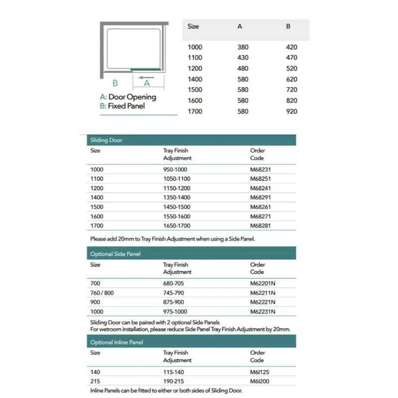 Merlyn 6 Series Sliding Shower Door And Inline Panel - 1700mm Shower Door 1765-1840mm - M68281P1H 7 Merlyn 6 Series Sliding Shower Door And Inline Panel - 1700mm Shower Door 1765-1840mm - M68281P1H - Image 5