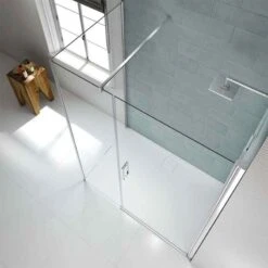 Merlyn 8 Series Frameless Pivot Shower Door & Inline Panel 1200mm With MStone Tray - S8FPI1202HB -Bliss Bath Shop m e merlyn 8 frameless pivot shower door inline panel s8fp 3 6