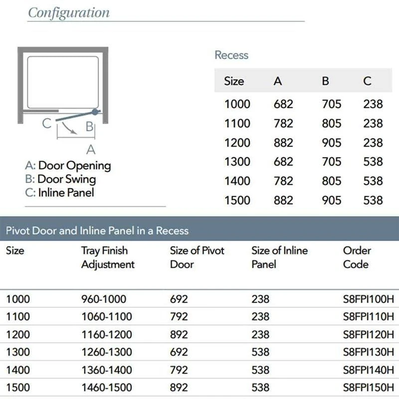 Merlyn 8 Series Frameless Pivot Shower Door & Inline Panel 1300mm - S8FPI1303H 7 Merlyn 8 Series Frameless Pivot Shower Door & Inline Panel 1300mm - S8FPI1303H - Image 5