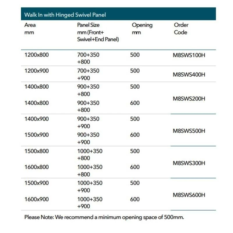 Merlyn 8 Series Walk In Shower Enclosure With Hinged Swivel Panel Including Tray 1200 X 900mm - M8SW600HB 6 Merlyn 8 Series Walk In Shower Enclosure With Hinged Swivel Panel Including Tray 1200 X 900mm - M8SW600HB - Image 4