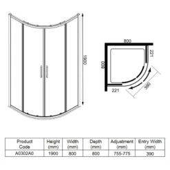 Merlyn Ionic Express 2 Door Quadrant Shower Enclosure 800mm - A0302A0 -Bliss Bath Shop m e merlyn a0302a0 dimensions
