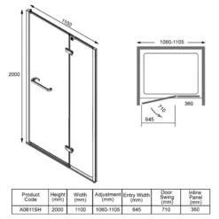 Merlyn 8 Series Frameless Hinge & Inline Recess Shower Door 1100mm - A0611SH 13 Merlyn 8 Series Frameless Hinge & Inline Recess Shower Door 1100mm - A0611SH -Bliss Bath Shop m e merlyn a0611sh dimensions