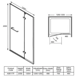 Merlyn 8 Series Frameless Hinge & Inline Shower Door 1200+mm - A0611TF 13 Merlyn 8 Series Frameless Hinge & Inline Shower Door 1200+mm - A0611TF -Bliss Bath Shop m e merlyn a0611tf dimensions