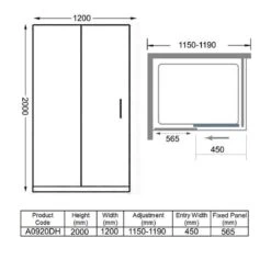 Merlyn 8 Series Frameless Sliding Shower Door 1200mm - A0920DH 9 Merlyn 8 Series Frameless Sliding Shower Door 1200mm - A0920DH -Bliss Bath Shop m e merlyn a0920dh dimensions