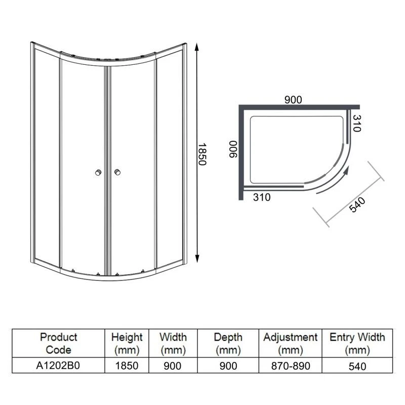 Merlyn Ionic Source 2 Door Quadrant Shower Enclosure 900mm - A1202B0 5 Merlyn Ionic Source 2 Door Quadrant Shower Enclosure 900mm - A1202B0 - Image 3